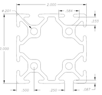 2.0" x 2.0" Smooth T-Slotted Aluminum Extrusion