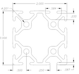 2.0" x 2.0" Smooth T-Slotted Aluminum Extrusion