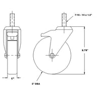 5" Threaded Stem Caster w/ Brake