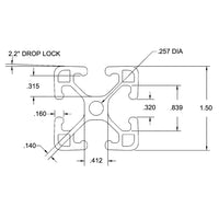 1.5" x 1.5" Ultra-Lite Smooth T-Slotted Aluminum Extrusion