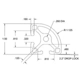 1.5" - 1/4" Lite Smooth Quarter Round T-Slotted Aluminum Extrusion