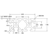 1.5" x 3.0" Smooth T-Slotted Aluminum Extrusion