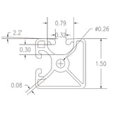 1.5" x 1.5" Lite Smooth Bi-Slot Aluminum Extrusion